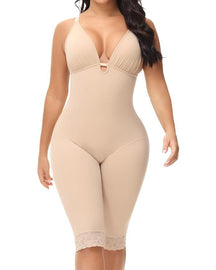 U Plunge Tummy Control Mid Thigh Bodysuit Seamless Full Body Fajas Shapewear