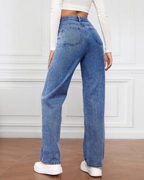 Women's High Waist Zipper Fly Straight Leg Jeans