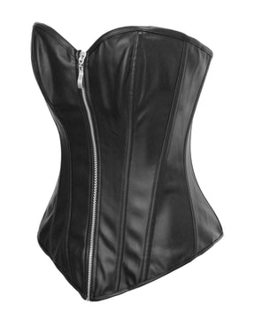 Womens Faux Leather Zipper Front Bustier Corset Top