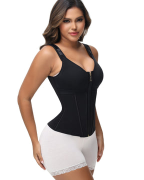 Women's Boned Latex Zipper Corset Tummy Control Body Shaper Vest With Bra