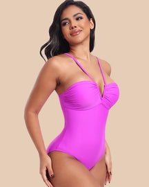 Sexy Strappy Triangle V-shaped Halter Neck One-piece Body Shaping Swimsuit