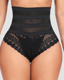 Splicing Lace Hollow High Waist Shapewear Panty Butt Lifter Slimming Thong