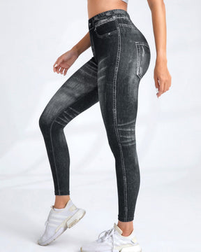 Seamless Printed Imitation Denim Yoga Pants Women's Quick Dry High Elastic