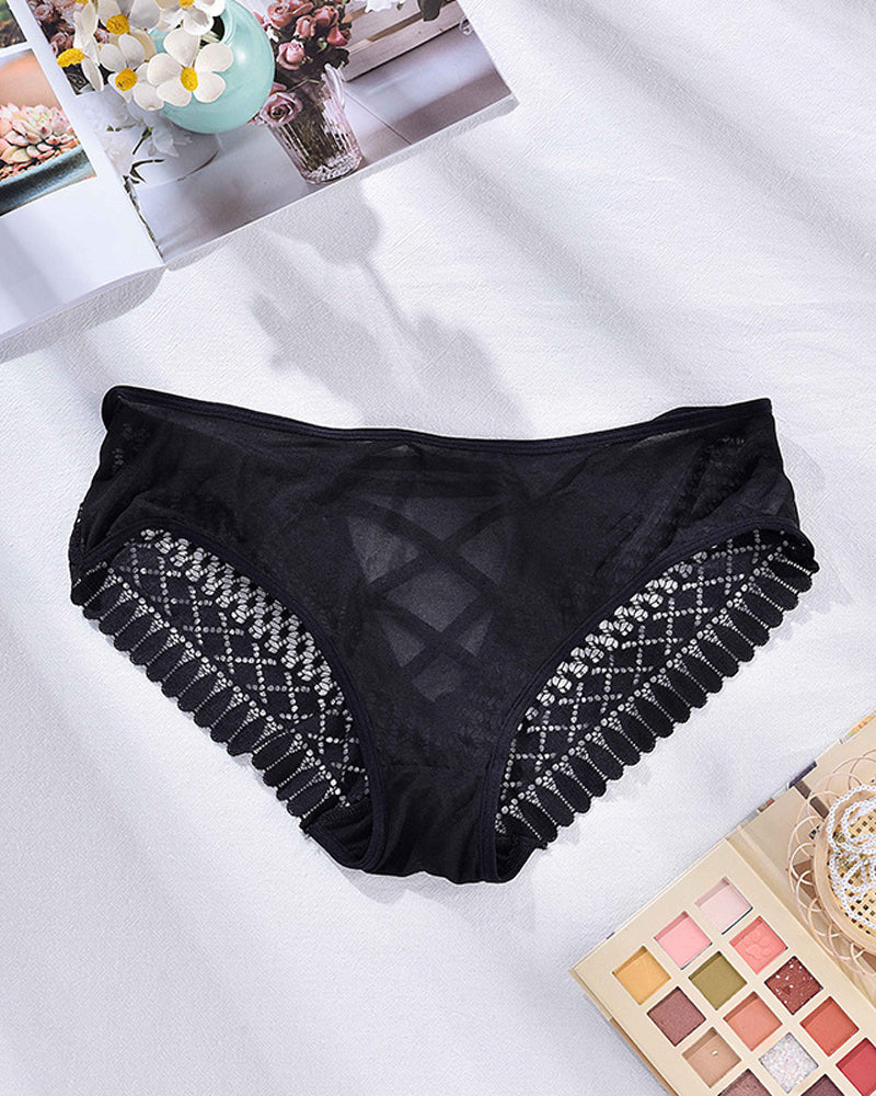 Women's Plus Size Sexy Lace Trim Mesh Criss Cross Briefs Panties