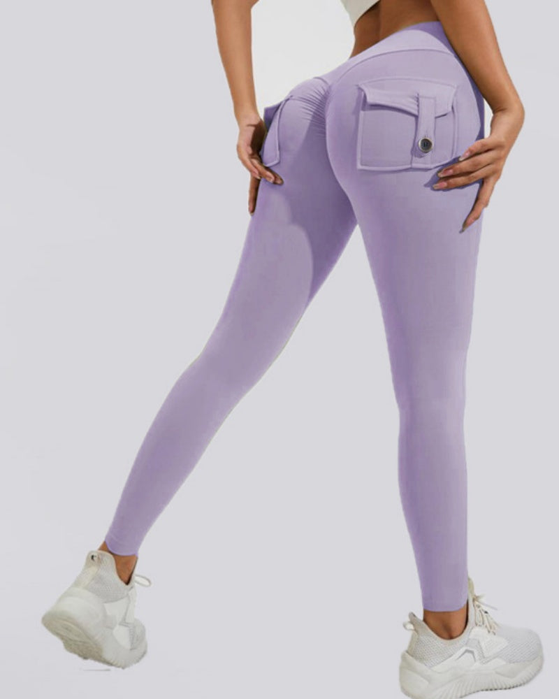 Peach Hip Fitness Leggings with Cargo Pockets