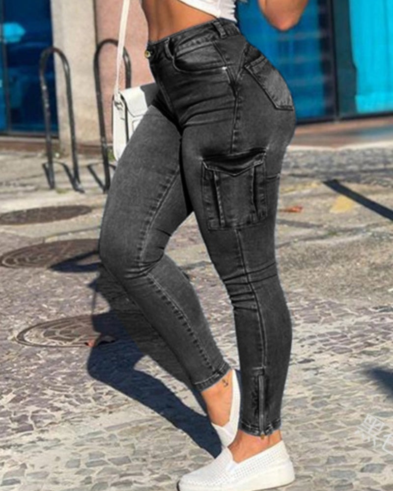 Sexy Old Fashionable Mutil-pocket Cargo Skinny Jeans