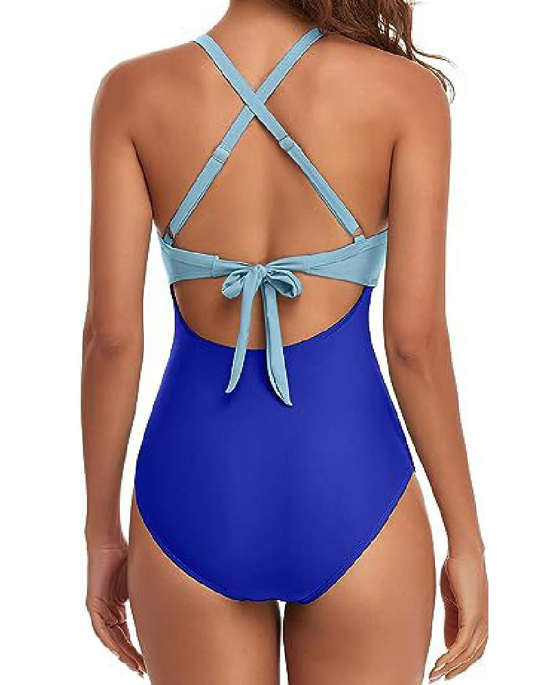 One Piece Cutout Swimsuits Tummy Control High Waist Tie Back Swimwear