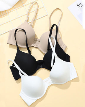 Women's Smooth Front Closure Push Up Bra Solid Removable Strap Soft Underwire Bra