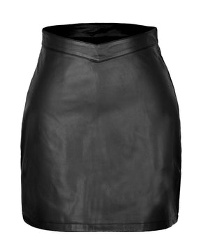 Fashion V-waist Navel-baring Zipper PU Leather Mini Skirt